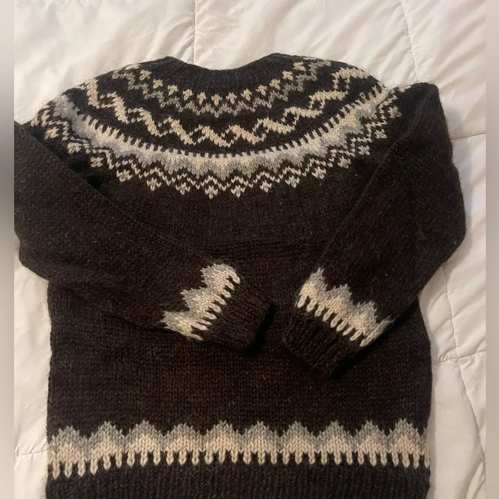 Nordic Store Hand knitted Icelandic Wool Sweater Gray Pattern Size Small / Med - Picture 3 of 5